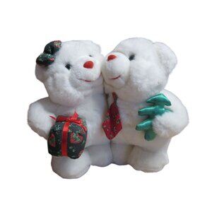 8" Whimsical Attached Christmas White Polar Bear Couple